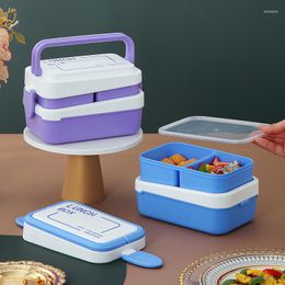 Dinnerware Sets 2 Layer Divide Lunch Box School Girl Portable Microwavable Storage Container Office Worker Sealed Bento With Spoon Fork