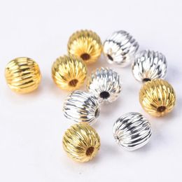 Beads Other Plated Gold Colour Round 4mm 5mm 6mm 8mm Hollow Plicated Metal Brass Loose Spacer Lot For Jewellery Making DIY Crafts