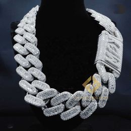 Große, schwere Herren-Halskette, Silber 925, Iced Out Vvs Moissanit, Baguette-Diamant, Hip Hop Iced Out, kubanische Gliederkette