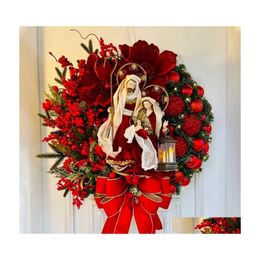 2016 Christmas Decorations 2022 Sacred Wreath With Lights Artificial Hanging Ornaments Front Door Wall Merry Tree 211104 Drop Delivery Ho Dhjmb