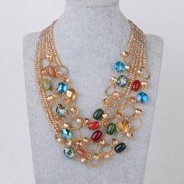 Chains Strands Multi Color Gems Stone Crystal Necklace 20"Chains