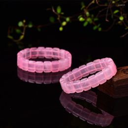 Decorative Figurines 1PC Natural Rose Quartz Stones Bracelet Crystal Pink Healing Bracelets Bangles Ornaments For Ladies 14mm Jewelry Gift
