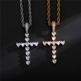 Hip Hop Iced Out Love Zircon Cross Necklace Pendant Gold Silver Plated Mens Bling Jewellery Gift