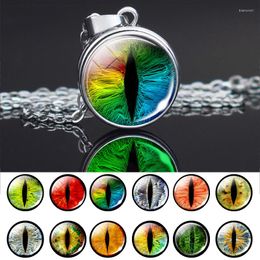 Chains Esspoc Luminous Dragon Eye Glass Cabochon Necklace Jewellery Man Fashion Silver Colour Pendant For Women Creative Gift