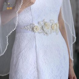 Wedding Sashes S346 Handmade Bridal Belt Pearls Beaded Lace Embroidrey Applique Dress Accessories Bead Multi-colorWedding