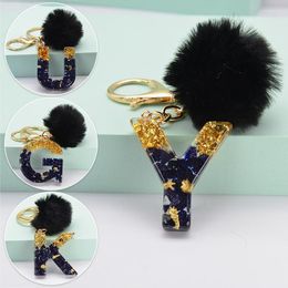 Keychains 1PC 26 English Letter Key Chain Bag Pendant Accessories Fur Ball KeyChain Car Decor Fashion Jewelry Gift Acrylic Soft Fluffy Miri2