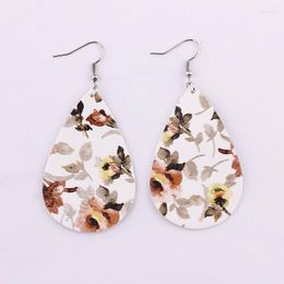 Dangle Earrings Rose Floral Flowers Prints Teardrop Leather For Women Drops BOHO Bohemia Design