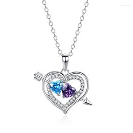 Pendant Necklaces Love Heart Arrow Real 925 Sterling Silver Necklace For Women Two Colour Sparkling Crystal Fashion Birthday Gift