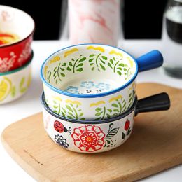 Bowls Ceramic Soup Bowl With Handle Personality Instant Noodles Fruit Salad Household One Person Tableware Anti-scalding