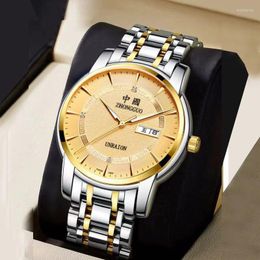 Wristwatches Genuine Chinese Character Watch Automatic Quartz Built-in Battery Men Watches Stainless Steel Resistant Waterproof A4249