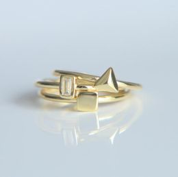 Wedding Rings Gold Colour Stack Simple Single Stone Geometric Round Triangle Square Minimal Filled Ring