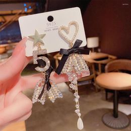 Dangle Earrings 2023 Fashion Korean Shiny Fairy Bow Rhinestone Drop For Women Elegant Letter 5 Tassel Pendientes Party Jewelry