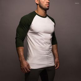 Men's T Shirts Men T-Shirt Clothing Summer White Black O-Neck Casual Printing 3/4 Sleeve Patchwork Cotton Tee Shirt 004