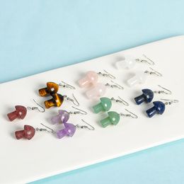 Reiki Healing Mushroom Natural Crystal Stone Dangle Earrings Chakra Rose Quarz Opal Tiger eye Charms Earrings Wholesale Women Jewellery