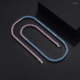 Chains WPB S925 Sterling Silver 3mm Colorful Tennis Necklace Hip Hop Sparkling Carbon Diamond Necklaces For Women Luxury Jewelry Gifts