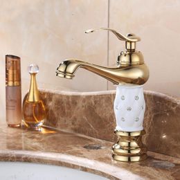 Bathroom Sink Faucets Basin Brass With Diamond Faucet Gold Mixer Tap Classical European Single Handle & Cold Washbasin