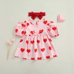 Girl's Dresses Ma Baby 1-5Y Valentine's Day Toddler Kid Baby Girl Dress Red Heart Print Puff Sleeve Party Dresses For Girl Children Come D35