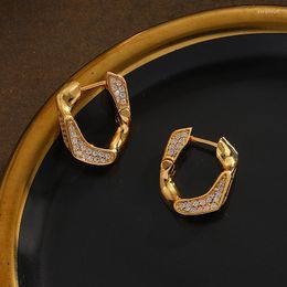 Hoop Earrings Rhinestone Cz Stone Pave Polygon For Women Geometric Minimalist Dainty Jewellery In