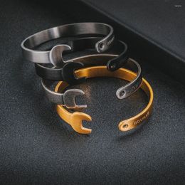 Bangle 8.5mm Width Stainless Steel Wrench Spanner Open Plated Gold Silver Black Men Women Fashion Wrist Bracelet