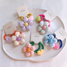 2023 New Korean Sweet Girl Fabric Flower Hair Rope Headwear Fashion Children's Candy Colour Love Rubber Band Hair Accessories