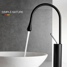 Bathroom Sink Faucets Nordic Simple Facebasin Faucet Cold And All-Copper Black Washbasin With High-end Splash-proof Art Water Drops