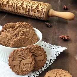 Cake Tools 35/45cm Christmas Embossing Rolling Pin Reindeer Snowflake Baking Cookies Biscuit Mould Fondant Dough Engraved Roller