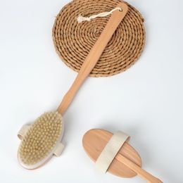 Bath Brushes Sponges Scrubbers Woody Long Handle Bath Brushe Wood Color Detachable Back Rub Tools Bristles Cleaning Brush Bathroom dh999