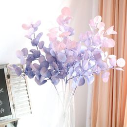 Decorative Flowers 95cm Artificial Purple Leaves Branch Retro Green Silk Eucalyptus Leaf For Home Decor Wedding Plants Faux Decoration & Wre