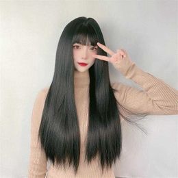 Wholesale Wig Female Comic Bangs Long Black Straight Hair Face Trimming