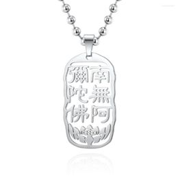 Pendant Necklaces Amitabha Amulet Chinese Style Necklace Stainless Steel Beaded Chain Link For Men Religious Jewelry