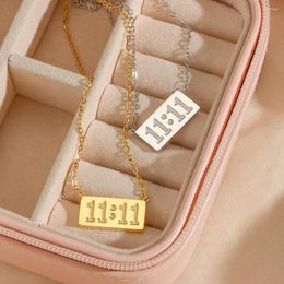 Chains 18K Gold Plated Necklace 11:11 Rectangle Pendant Plate Fine Polished Stainless Steel Meaningful Number Jewellery