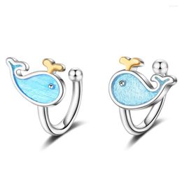 Backs Earrings Lovely Blue Enamel Cetaceans Whale Fish Clip On Without Piercing Women No Ear Hole