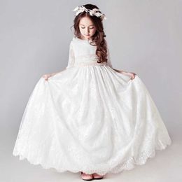 Girl's Dresses Long White Dresses for Kids Girls Princess Elegant Wedding Guest Children Bridesmaid Lace Dress Party Evening Gown 3 6 14 Years