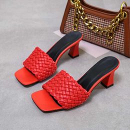 Slippers 2020 Luxury Slides Women 8cm High Heels Mules Fetish Summer Sandals Low Heels Slippers Prom Platform Stripper Red Fashion Shoes Z0317