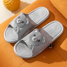 Slippers Cartoon Bear Women Men Super Cute Soft Sole Shoes Bathroom Non Slip Drain Breathable Couple Home Indoor Casual Slipper