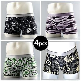 Underpants 4pcs/lot Lovely Cartoon Print Man Boxers Shorts Homme Ice Silk Underwear Men Comfortable Soft Breathable Male Panties