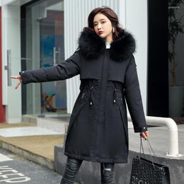 Women's Trench Coats Winter Clothes Women Warm Thicken Parkas Large Fur Collar Mid-length Coat High Waist Slim Jacket Hooded Fashion Zm806
