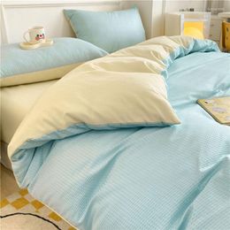 Bedding Sets 150/180/200CM Yellow-blue Brushed Bed Sheet Duvet Cover Pillowcase Four-piece Spring Autumn Set M048-17
