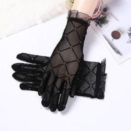 Five Fingers Gloves Women Summer Sexy Black Hollow Transparent Lace Sunscreen Breathable Thin Prom Decoration Etiquette Pole Dance Cosplay