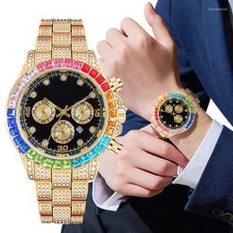 Wristwatches Selling Hip Hop Men Diamond Iced Out Watch Colour Rhinestone Shiny Luxury Fashion For MenWristwatches Thun22