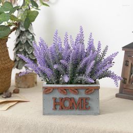 Decorative Flowers Artificial Flocked Plastic Lavender Bundle Fake Plants Wedding Bridal Bouquet Indoor Door Home Kitchen Office Table