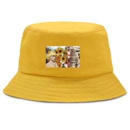 Berets Bucket Fishing Cap Retro Sunflower Graphic Sunscreen Sun Bob Man Summer Unisex Foldable Hip Hop Ladies HatBerets