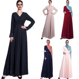 Ethnic Clothing Ramadan Muslim Women Chiffon Long Dress Solid Colour Islamic Arab Abaya Kaftan Loose Spring Autumn Maxi Robe Party Evening