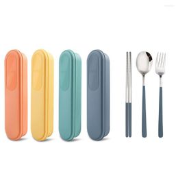 Dinnerware Sets Travel Portable Tableware Cutlery Box Set 304 Stainless Steel Chopsticks Spoon Fork Flatware Hygiene Case For Camping