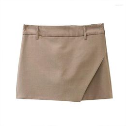 Women's Shorts ZATRHMBM Women 2023 Fashion High Waist Mini Culottes Vintage Side Zipper Asymmetric Female Short Pants Mujer