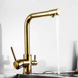 Kitchen Faucets Faucet Drinking Philtre Water Single Hole Black & Cold Brass Pure Sink Mixer Tap Deck Mounted Rotating Gold/Chrome