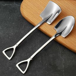 new304 Stainless Steel Spoon Mini Shovel Shape Coffee Spoons Cake Ice Cream Desserts Scoop Fruits Watermelon Scoops dh215