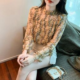 Women's Blouses Blouse Female 2023 Spring Fashion Floral Shirt Women Korean Long-sleeved Chiffon Slim Thin All-match Western-style