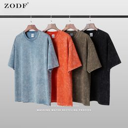 Mens TShirts ZODF Washed 330gsm Cotton Unisex Male Heavy Weight Hip Hop Solid Tees Streetwears Tops For Summer HY0105 230317