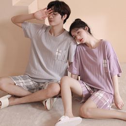 Men's Sleepwear Summer Short Sleep Top & Pant Cotton Pajamas Set For Men Women Cartoon Homewear Couples Pijama Masculino PyjamaMen's